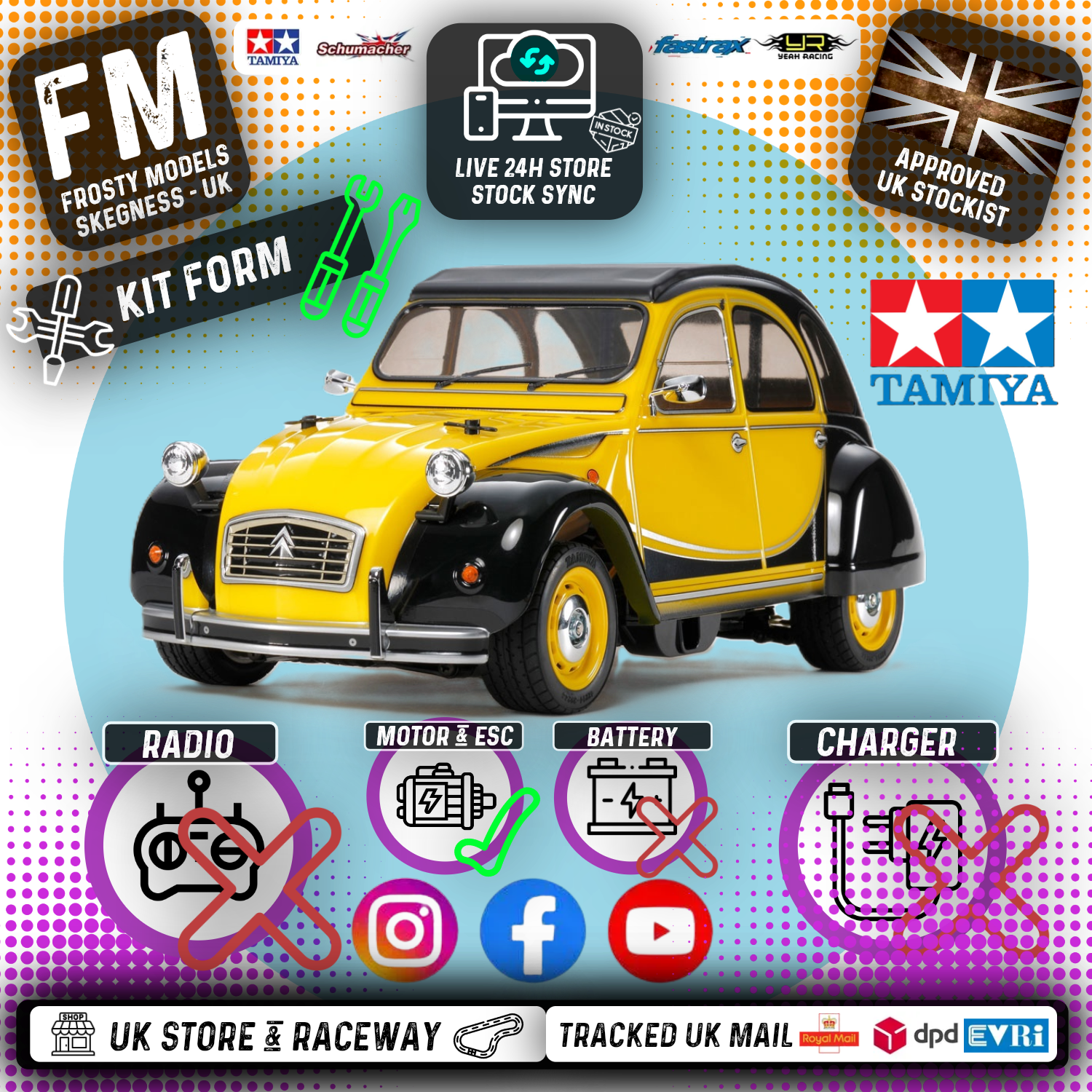 TAMIYA 58655 - RC 1/10 CITROEN 2CV CHARLESTON (M05) FWD M-CHASSIS CAR (ESC & MOTOR INCLUDED - Requires, Radio/Servo Set, Battery & Charger)