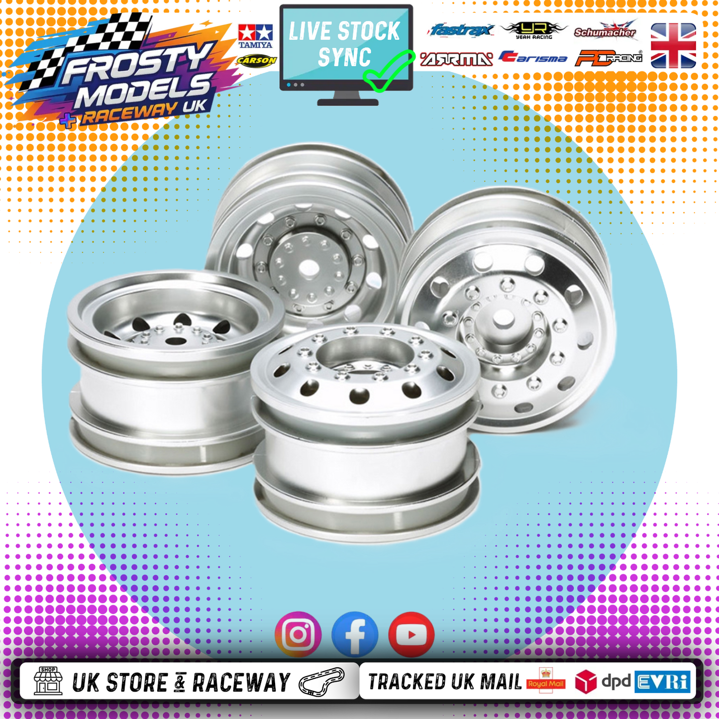 TAMIYA 51588 - TT01E RC 1/14 EURO TRUCK WHEELS F&R (SILVER) (2Pcs Each)