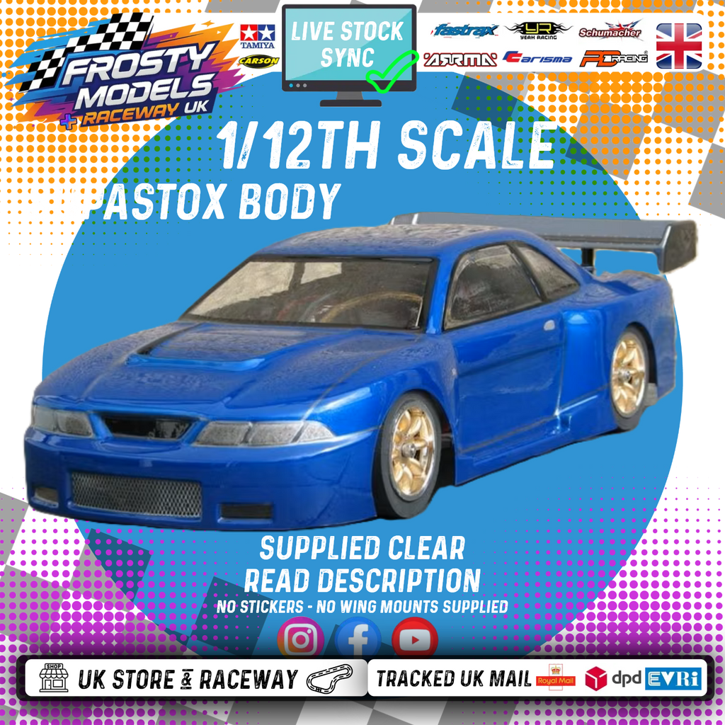 GT12 Supastox Body - Nissan Skyline- Clear Lexan - Fits 1/12 Car 205mm Wheelbase / 160mm Wide