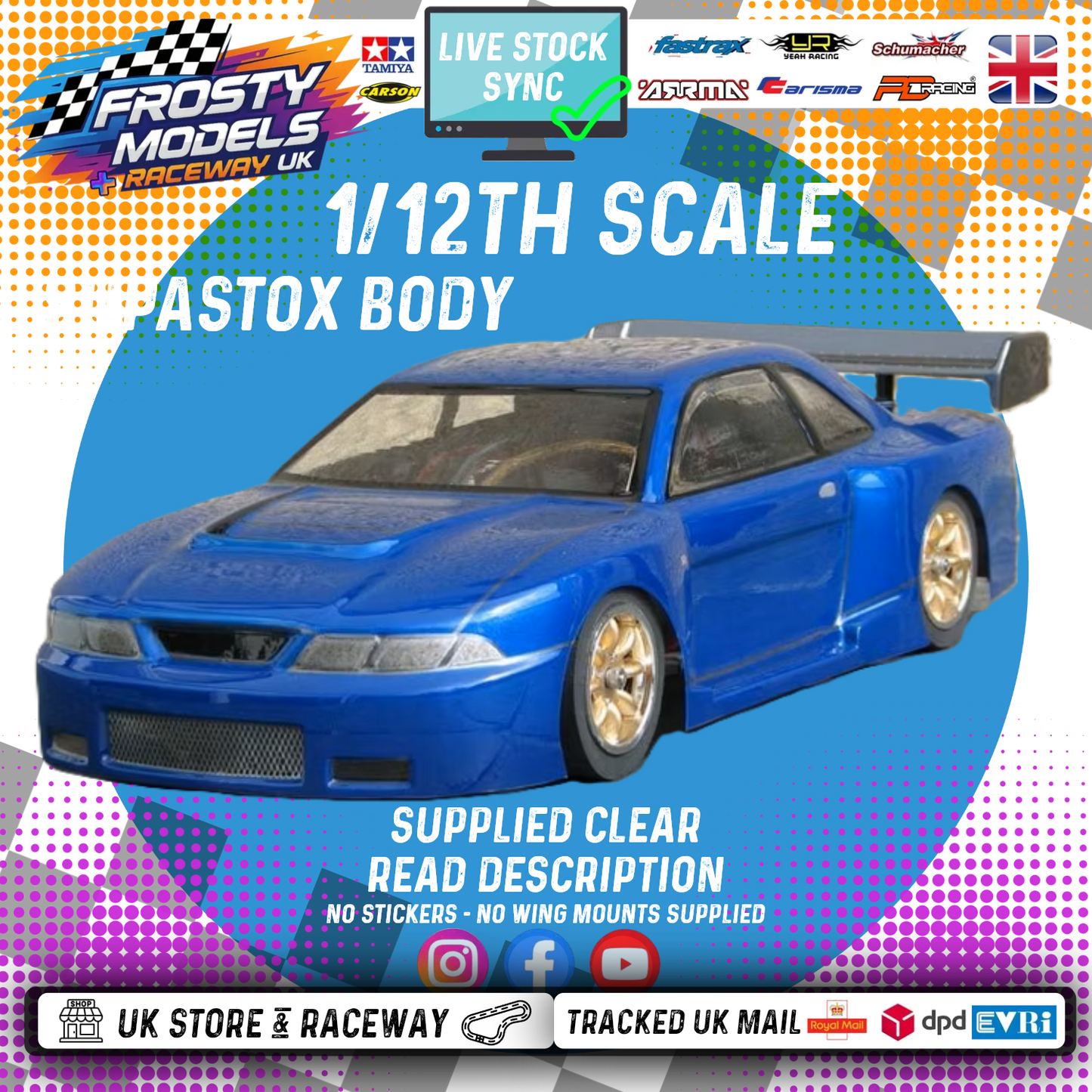 GT12 Supastox Body - Nissan Skyline- Clear Lexan - Fits 1/12 Car 205mm Wheelbase / 160mm Wide