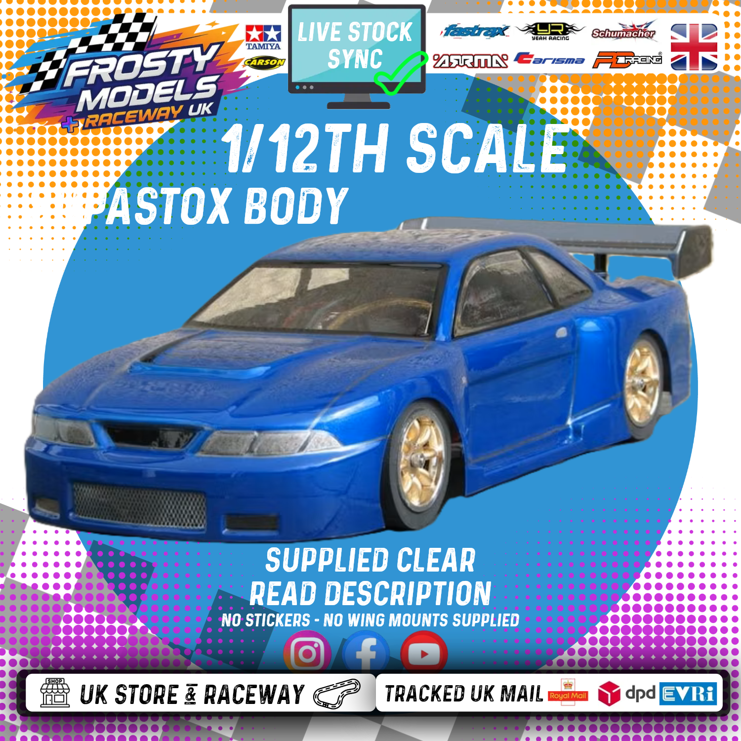 GT12 Supastox Body - Nissan Skyline- Clear Lexan - Fits 1/12 Car 205mm Wheelbase / 160mm Wide