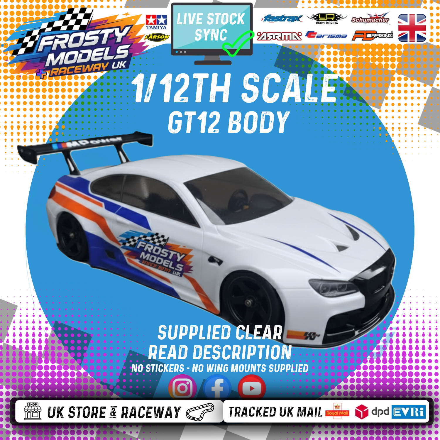 GT12 BMW M6 1/12 SCALE (CLEAR LEXAN) (Fits Atom) Body Shell (201mm wheelbase / 164mm wide)