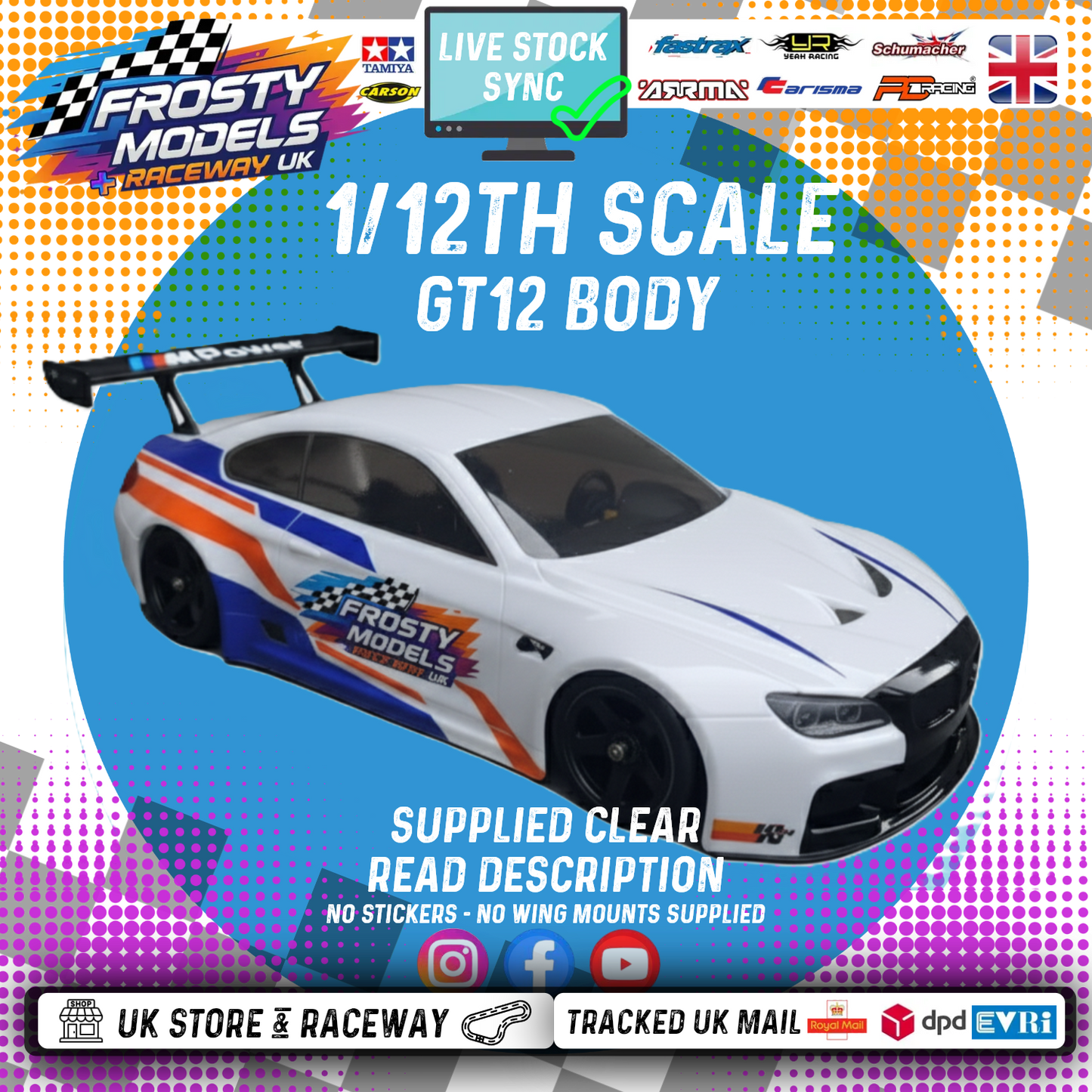 GT12 BMW M6 1/12 SCALE (CLEAR LEXAN) (Fits Atom) Body Shell (201mm wheelbase / 164mm wide)