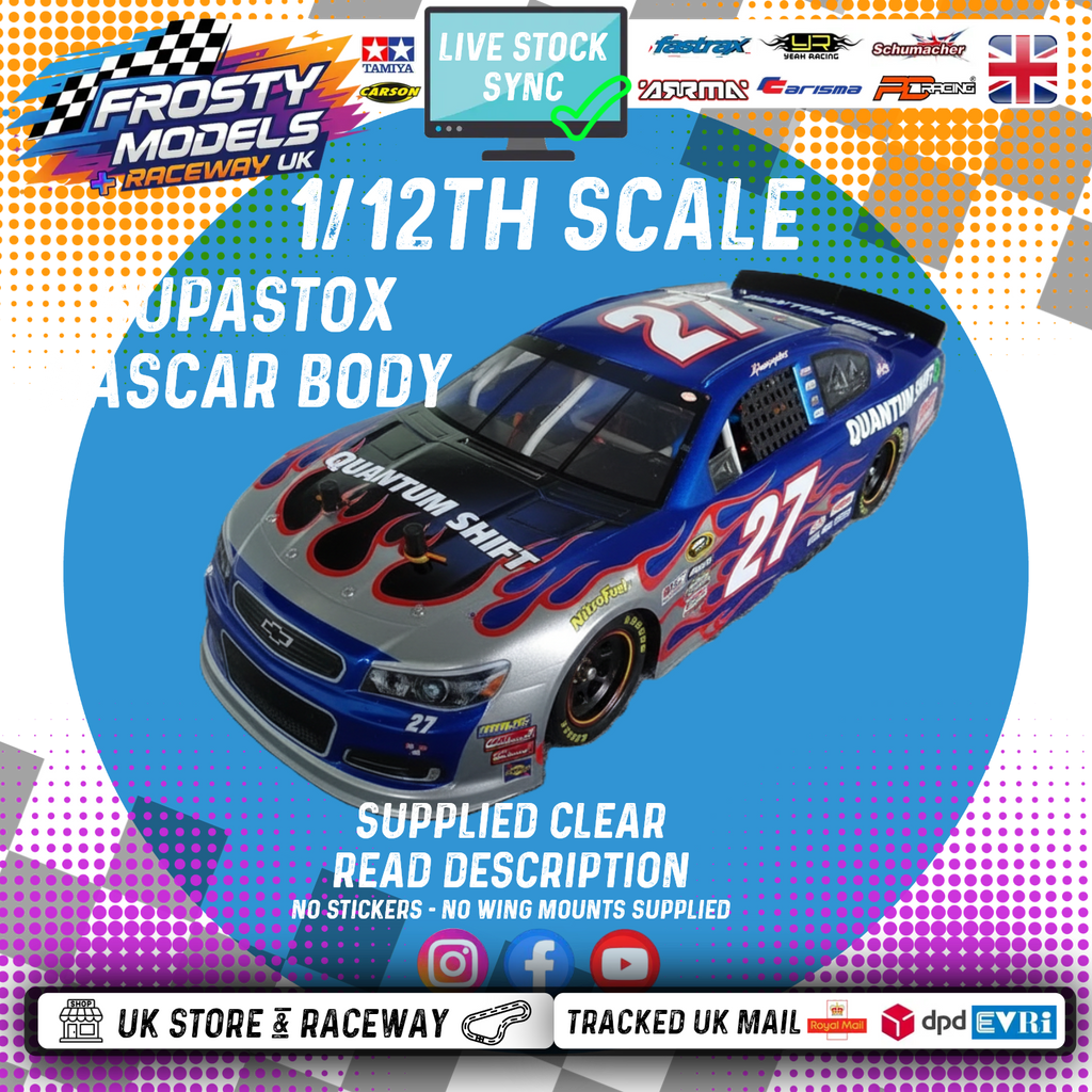 GT12 & 1/10 MTC Supastox NASCAR Body - Generic Chevy - Clear Lexan - Fits 1/12 Car 205mm & 210mm MTC Wheelbase / 164mm Wide (For NEW Frosty Raceway Oval)