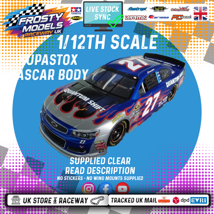 (PRE-ORDER) GT12 Supastox NASCAR Body - Generic Chevy - Clear Lexan - Fits 1/12 Car 205mm Wheelbase / 160mm Wide (For NEW Frosty Raceway Oval)