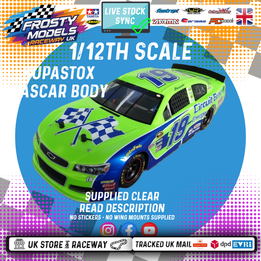 (PRE-ORDER) GT12 Supastox NASCAR Body - Generic Chevy - Clear Lexan - Fits 1/12 Car 205mm Wheelbase / 160mm Wide (For NEW Frosty Raceway Oval)