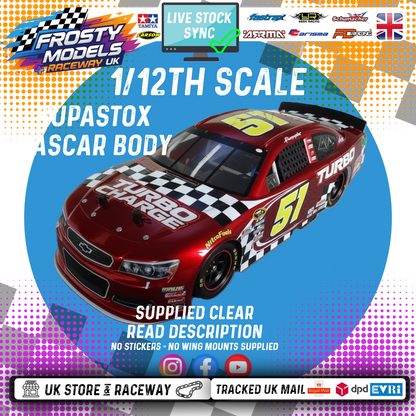 (PRE-ORDER) GT12 Supastox NASCAR Body - Generic Chevy - Clear Lexan - Fits 1/12 Car 205mm Wheelbase / 160mm Wide (For NEW Frosty Raceway Oval)