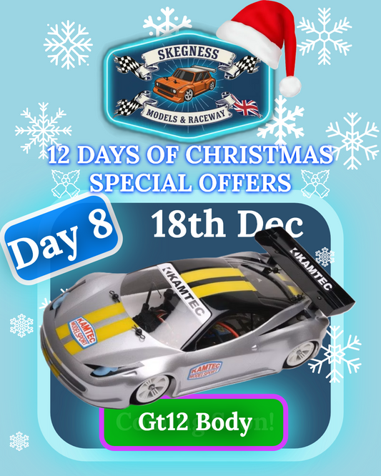 GT12 Atom Body - Ferrari 458 - Clear Lexan - Fits 1/12 Car 201mm Wheelbase / 164mm Wide