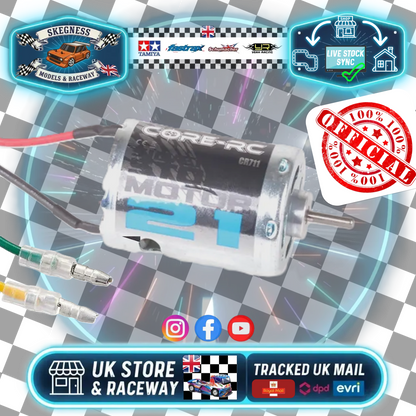CORE RC - 21 TURN 540 SIZE (FANNED) SILVER TIN 21T CAN BRUSHED MOTOR - CR711 (Frosty Raceway Stock Class Approved)