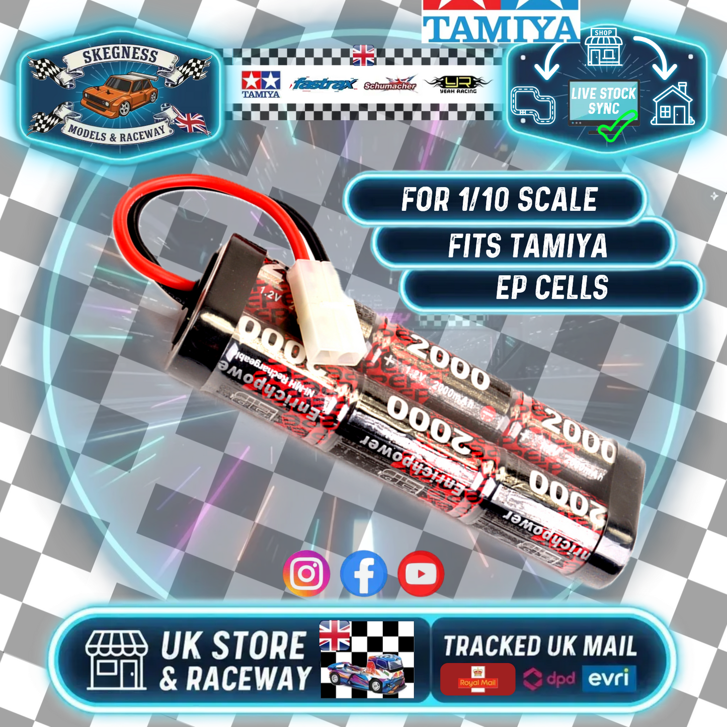 ENRICH POWER - 6 CELL RC BATTERY STICK PACK - 2000mAh - 7.2V NIMH W/TAMIYA PLUG - FITS TT01E + OTHERS EP2000S