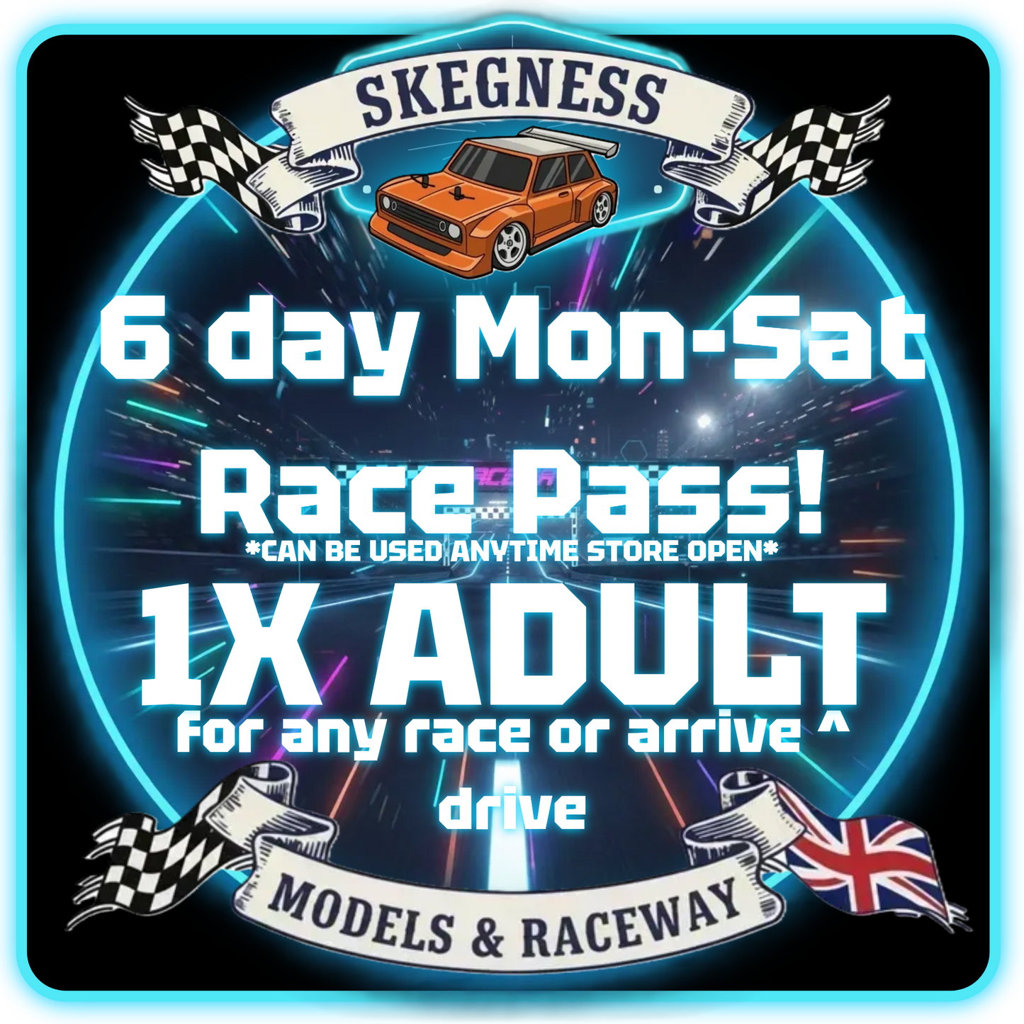 6day RACE PASS - ADULT (OWN VEHICLES) (Anyday Mon-Sat Arrive & Drive or Racing)