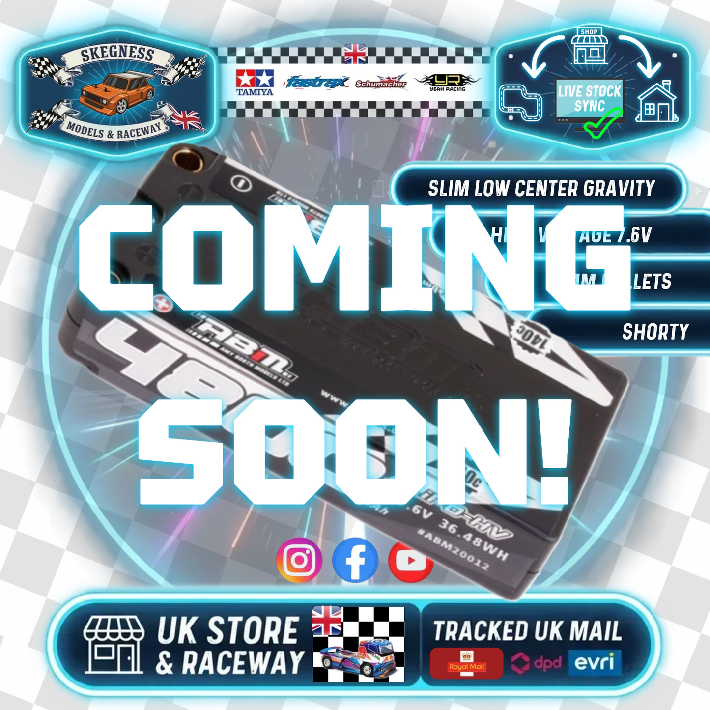 ABM - 4800mAh LCG SLIM Shorty 7.6v Lipo LiHV 140c (5mm Bullets) (L96.4xW46.5xH20mm) - ABM20012