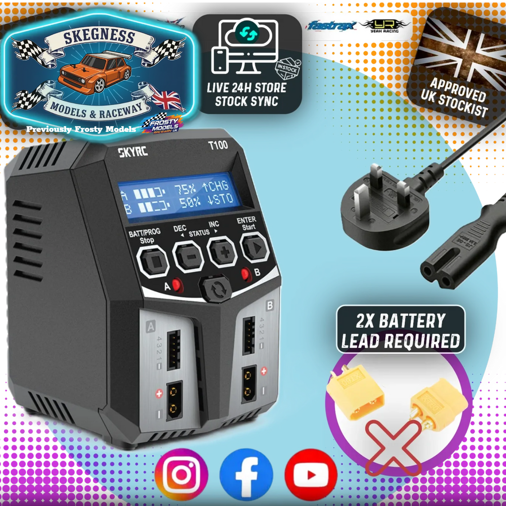 SKY RC - T100 DUAL 5A 2-4S LiPo/LiIon/LiFe/LiHV/NiMh BATTERY CHARGER AC/DC - SK-100162 (2x XT60 Charge Leads Required)
