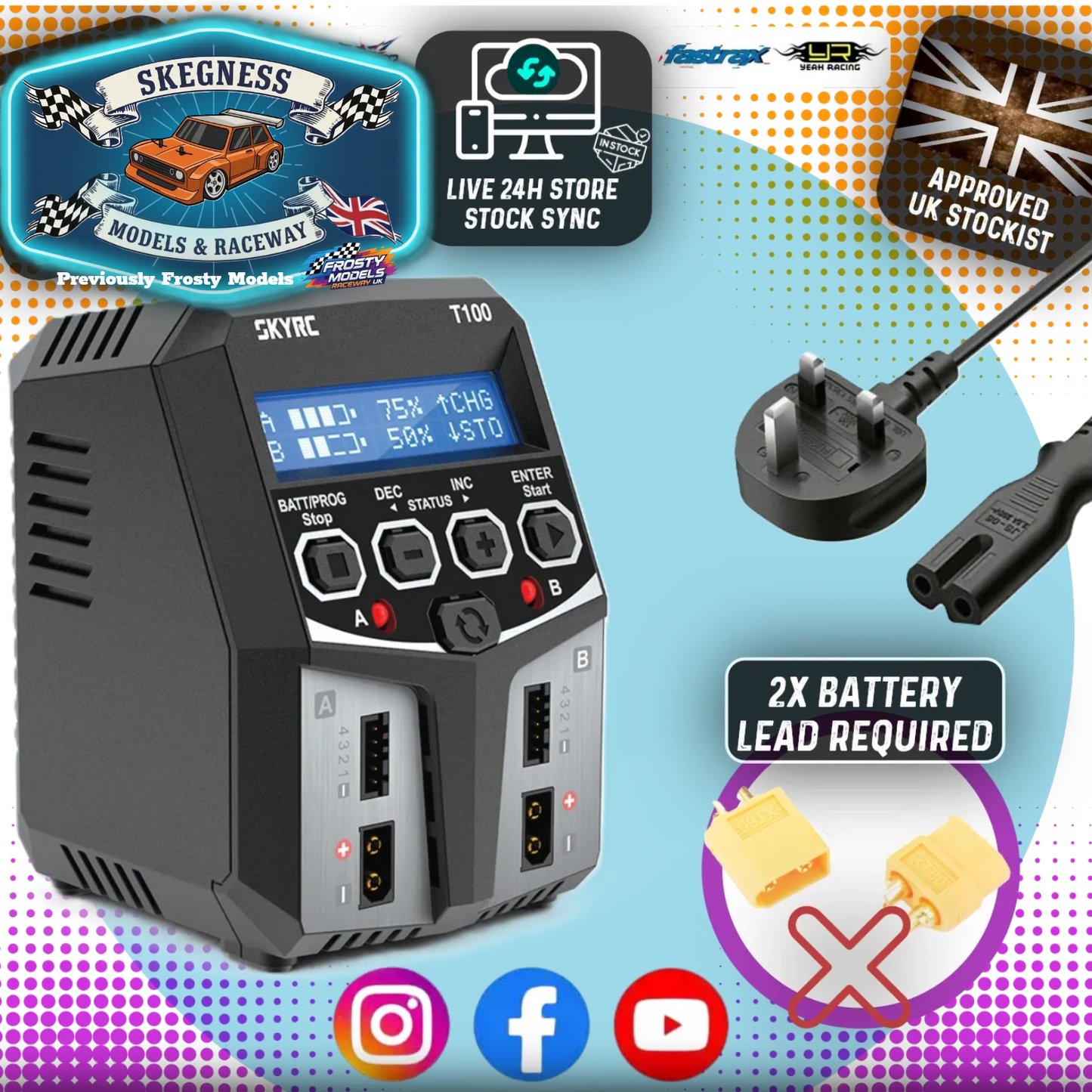 SKY RC - T100 DUAL 5A 2-4S LiPo/LiIon/LiFe/LiHV/NiMh BATTERY CHARGER AC/DC - SK-100162 (2x XT60 Charge Leads Required)