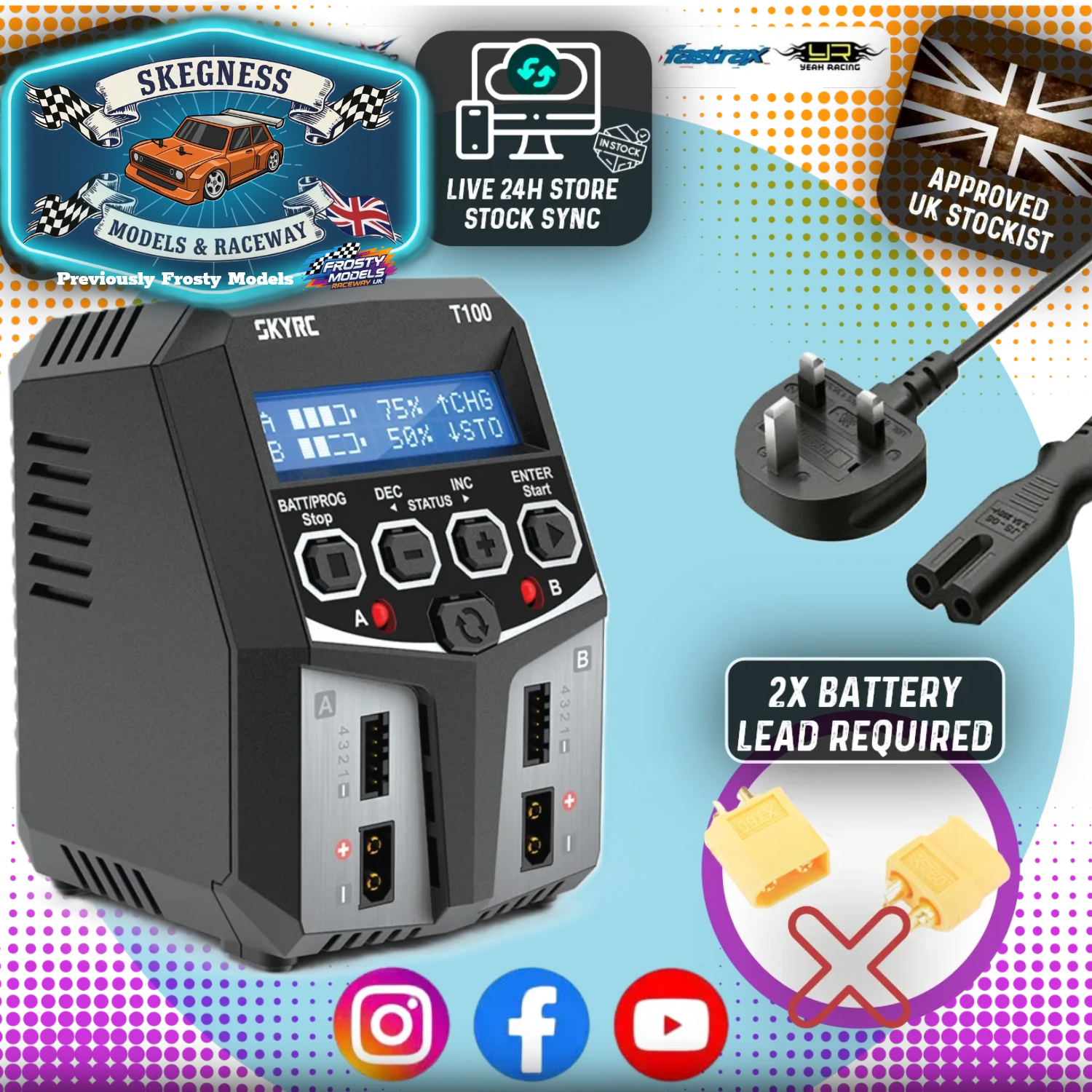 SKY RC - T100 DUAL 5A 2-4S LiPo/LiIon/LiFe/LiHV/NiMh BATTERY CHARGER AC/DC - SK-100162 (2x XT60 Charge Leads Required)