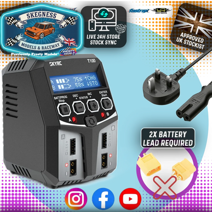 SKY RC - T100 DUAL 5A 2-4S LiPo/LiIon/LiFe/LiHV/NiMh BATTERY CHARGER AC/DC - SK-100162 (2x XT60 Charge Leads Required)
