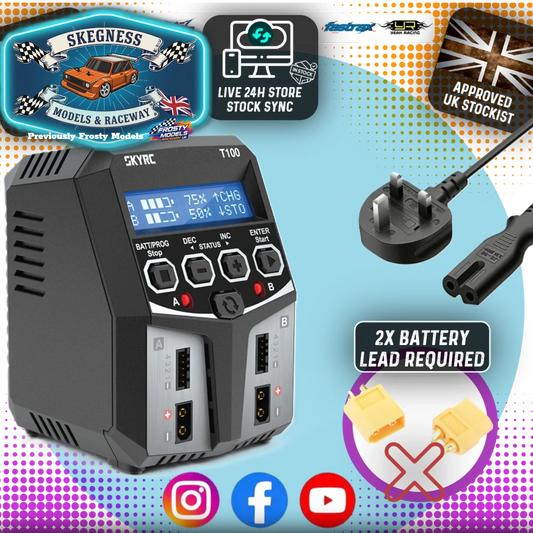 SKY RC - T100 DUAL 5A 2-4S LiPo/LiIon/LiFe/LiHV/NiMh BATTERY CHARGER AC/DC - SK-100162 (2x XT60 Charge Leads Required)