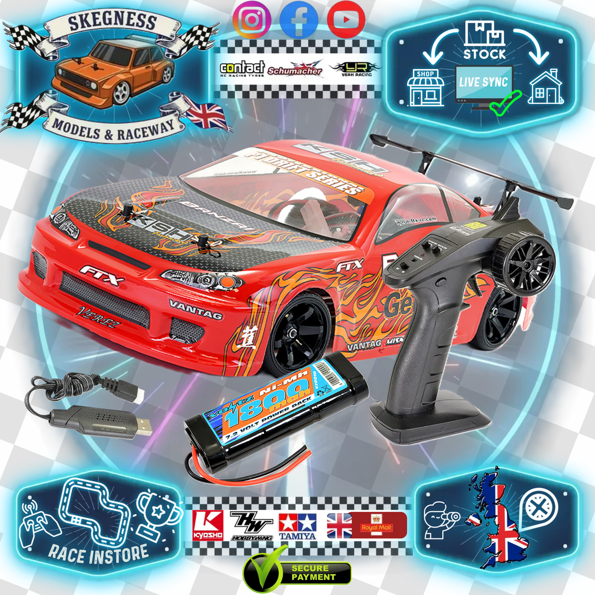 FTX - BANZAI RC 2.4GHZ 4WD RTR 1/10 BRUSHED DRIFT / Touring CAR - RED - RADIO/BATTERY/CHARGER INCLUDED