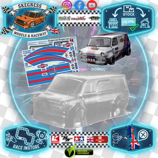 M-Chassis Ford Transit Super Van MARTINI (225mm MTC Size) Body Set in Clear Lexan - For 1/10 M-Chassis MTC (W-170mm x Wheelbase-225mmmm) M03, M05, M06 M07, 3racing
