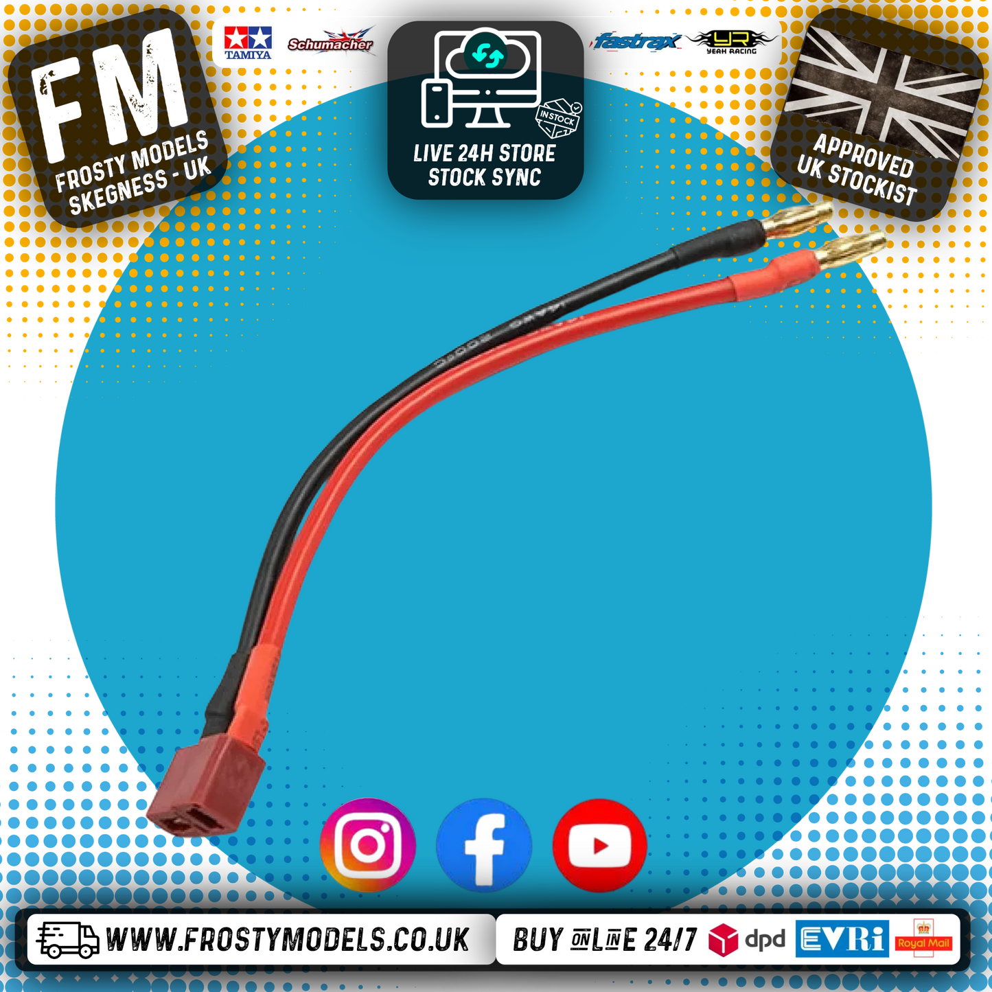 Yeah Racing - 4mm Plug w/ T-Plug (Deans) Battery Connector Wire 15cm - WPT-0138
