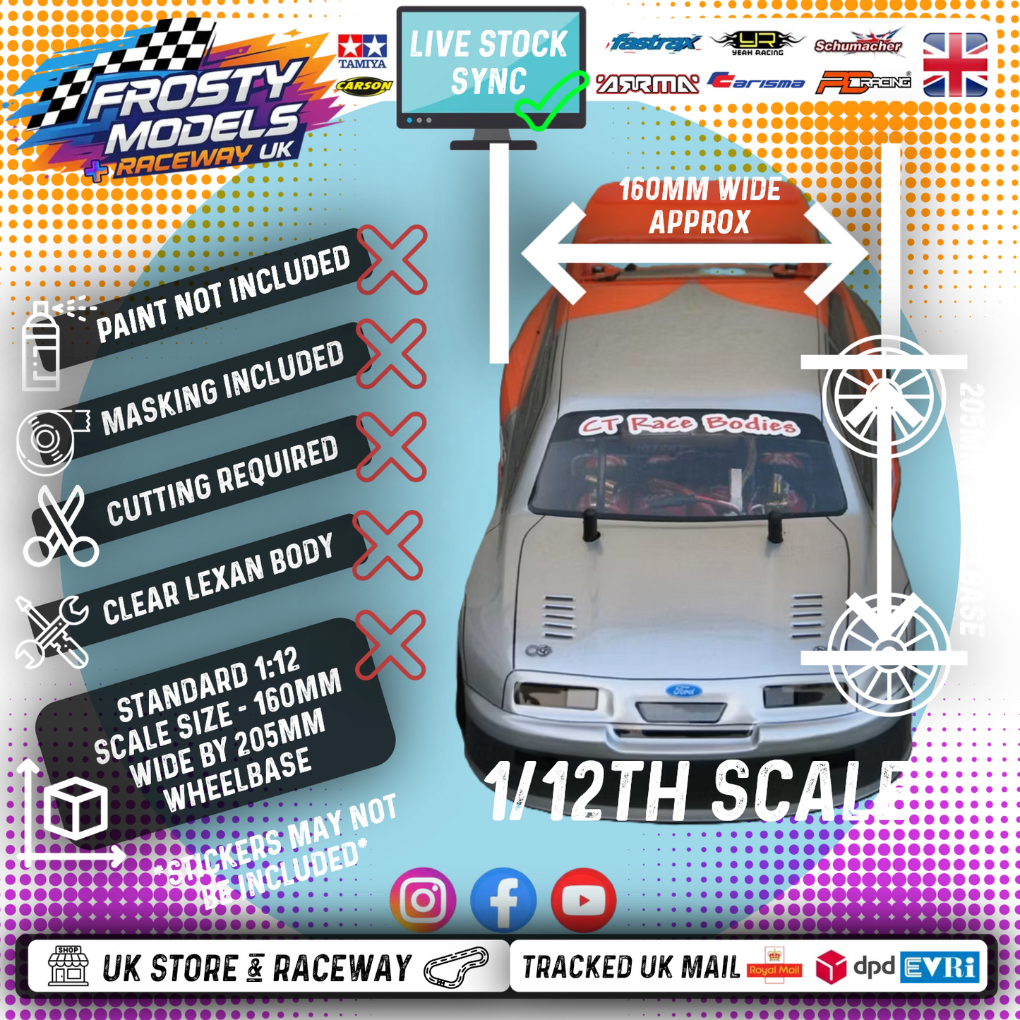 GT12 Supastox Body - Opel Calibra - Clear Lexan - Fits 1/12 Car 205mm Wheelbase / 160mm Wide