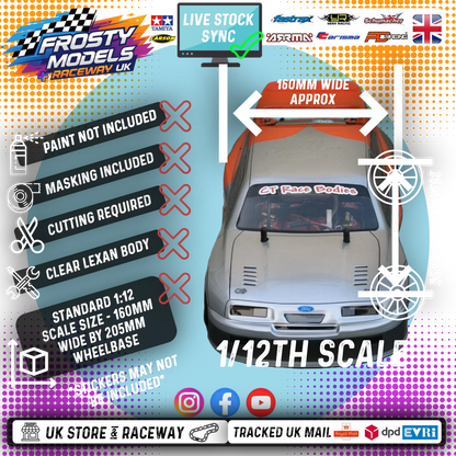 (PRE-ORDER) GT12 Supastox NASCAR Body - Generic Chevy - Clear Lexan - Fits 1/12 Car 205mm Wheelbase / 160mm Wide (For NEW Frosty Raceway Oval)