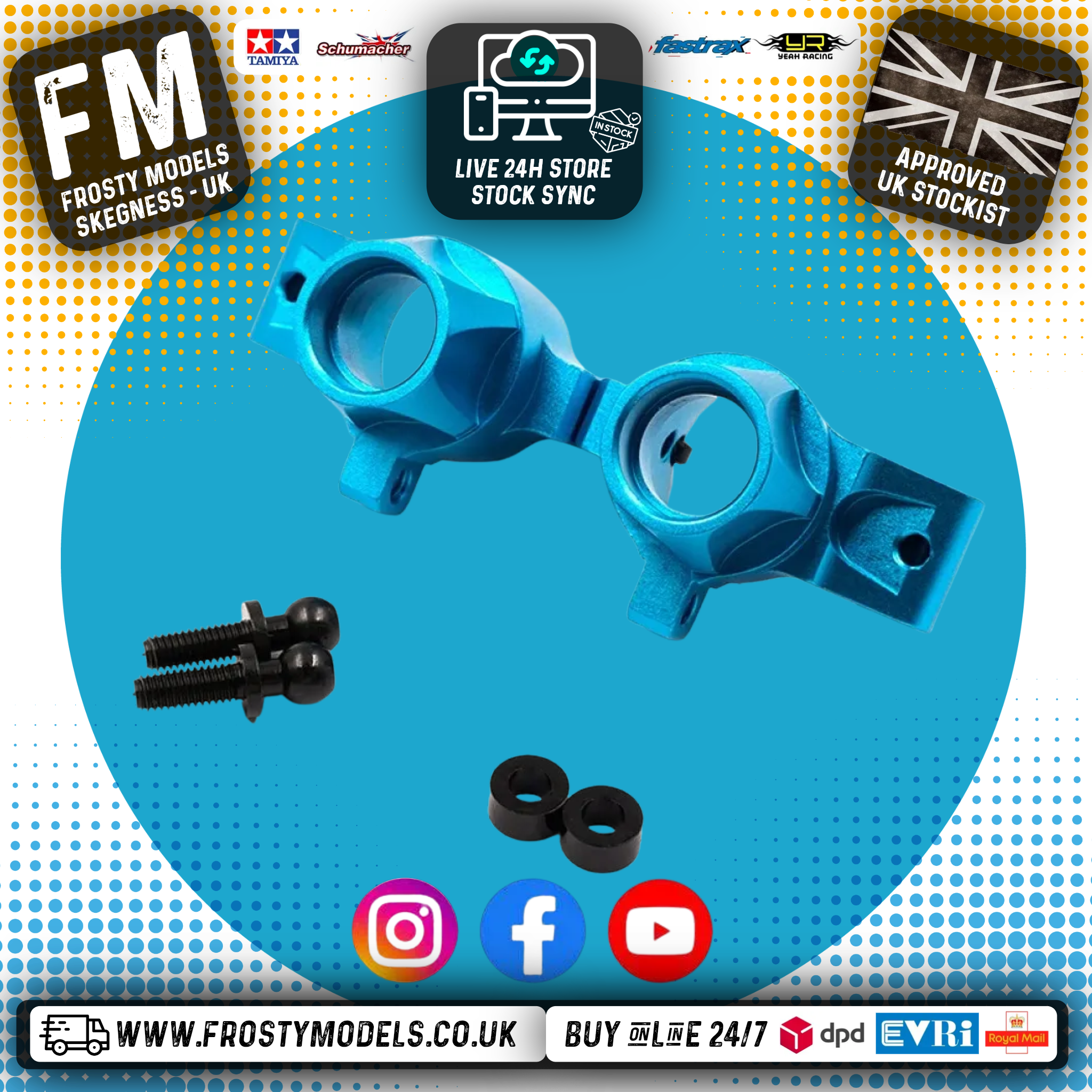 Yeah Racing - Aluminum Rear Hub for TATT-S03 (Tamiya TT02 RWD) Blue - TATT-012BU
