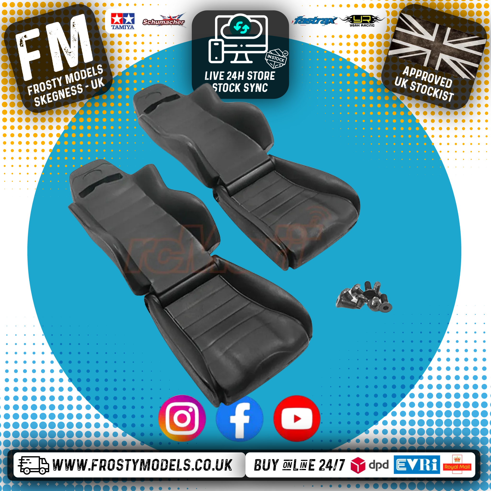 Yeah Racing - Hard Recline Plastic Seats 2pcs For 1/10 Crawler Black / 1/14 Tractor Truck - YA-0540