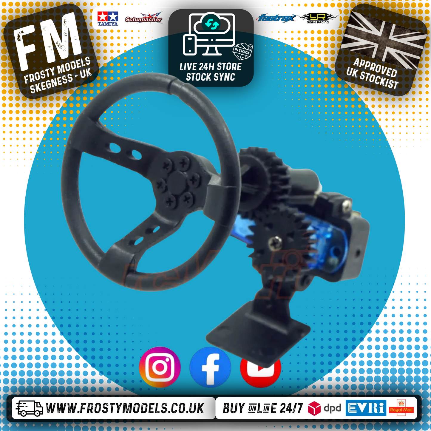 Yeah Racing - RC Motion Steering Wheel For 1/10 Touring Drift RC Car/Crawler/Trackor Truck (Inc's Micro Servo) - YA-0539