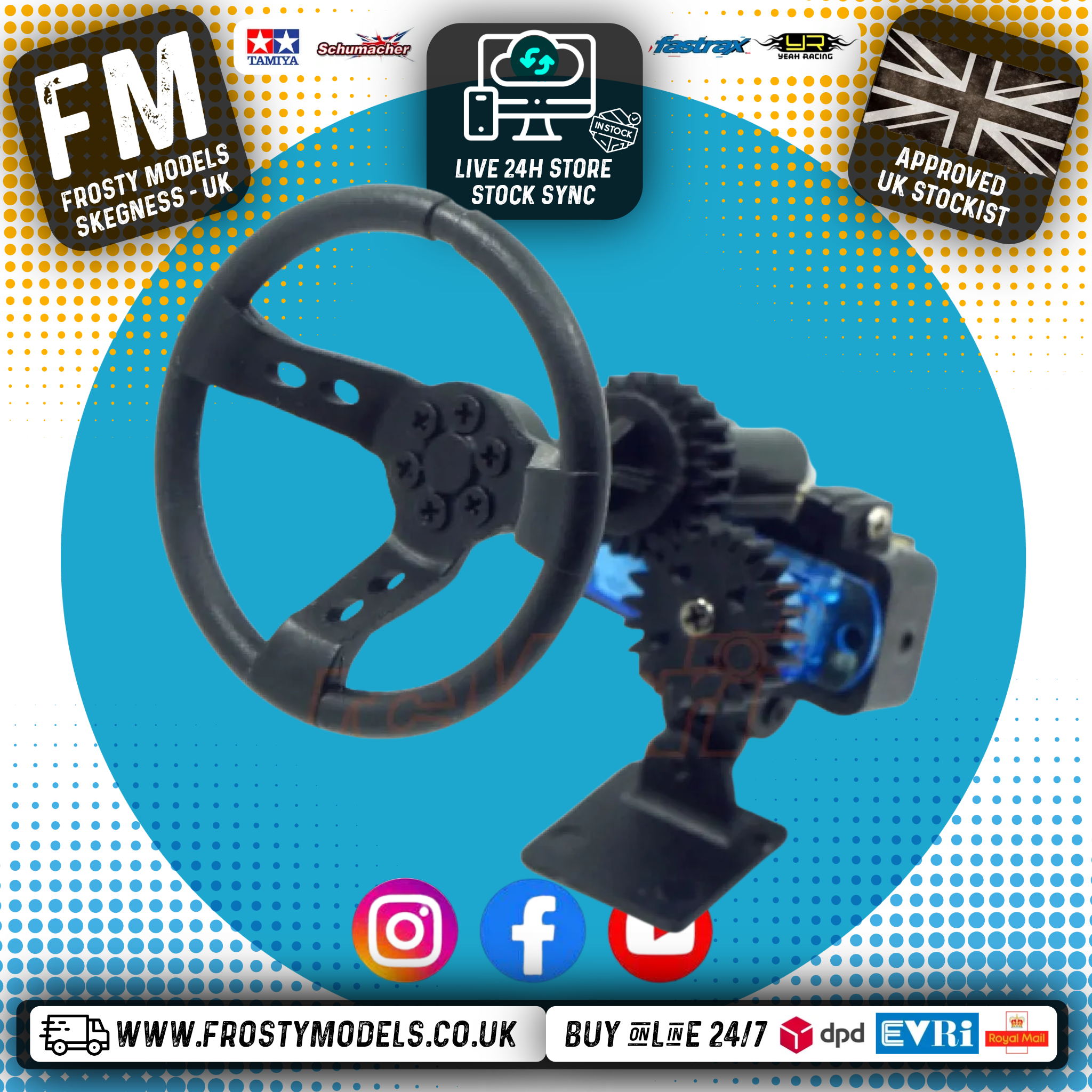 Yeah Racing - RC Motion Steering Wheel For 1/10 Touring Drift RC Car/Crawler/Trackor Truck (Inc's Micro Servo) - YA-0539