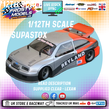 GT12 Supastox Body - Ford Sierra Cosworth - Clear Lexan - Fits 1/12 Car 205mm Wheelbase / 160mm Wide