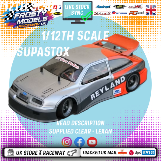 GT12 Supastox Body - Ford Sierra Cosworth - Clear Lexan - Fits 1/12 Car 205mm Wheelbase / 160mm Wide