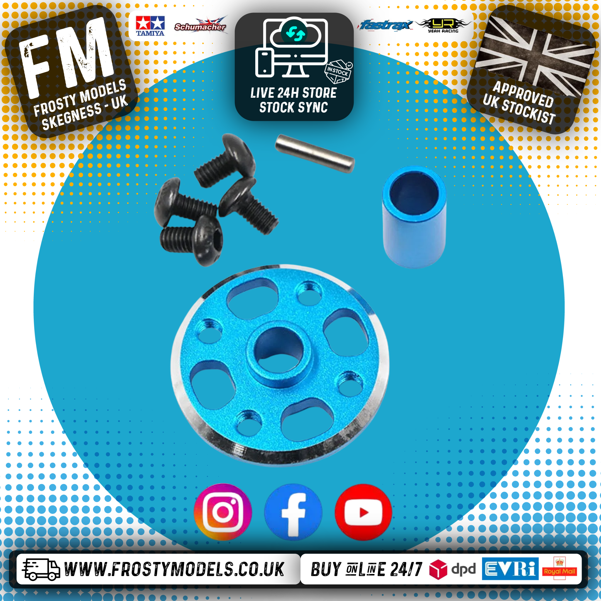 Yeah Racing - Aluminium Spur Gear Adaptor Set (for Tamiya TT02) Blue - TATT-026BU