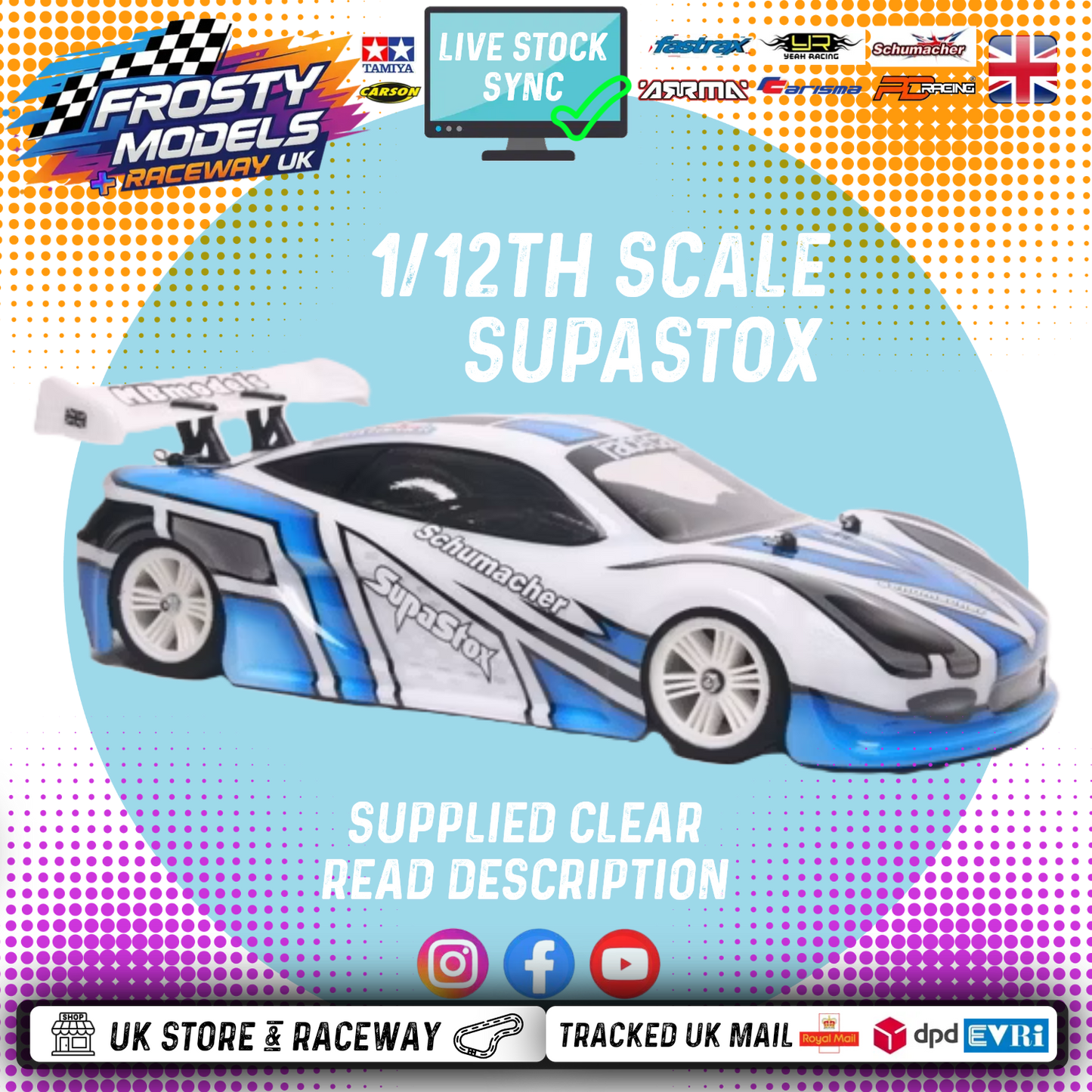 GT12 Supastox Body - Ascari KZ-1R - Clear Lexan - Fits 1/12 Car 205mm Wheelbase / 160mm Wide