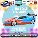 GT12 Atom Body - Ferrari 458 - Clear Lexan - Fits 1/12 Car 201mm Wheelbase / 164mm Wide