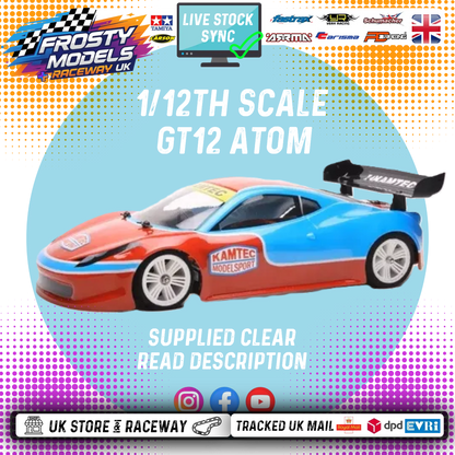 GT12 Atom Body - Ferrari 458 - Clear Lexan - Fits 1/12 Car 201mm Wheelbase / 164mm Wide