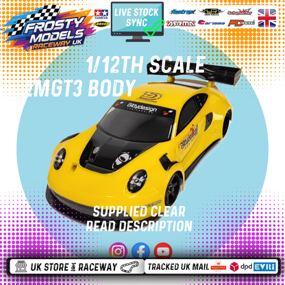 Bitty Design - P-GT3R GT12 & LMGT3 class Body Shell (Clear Lexan 1/12) - BD-GT12-PGT3R