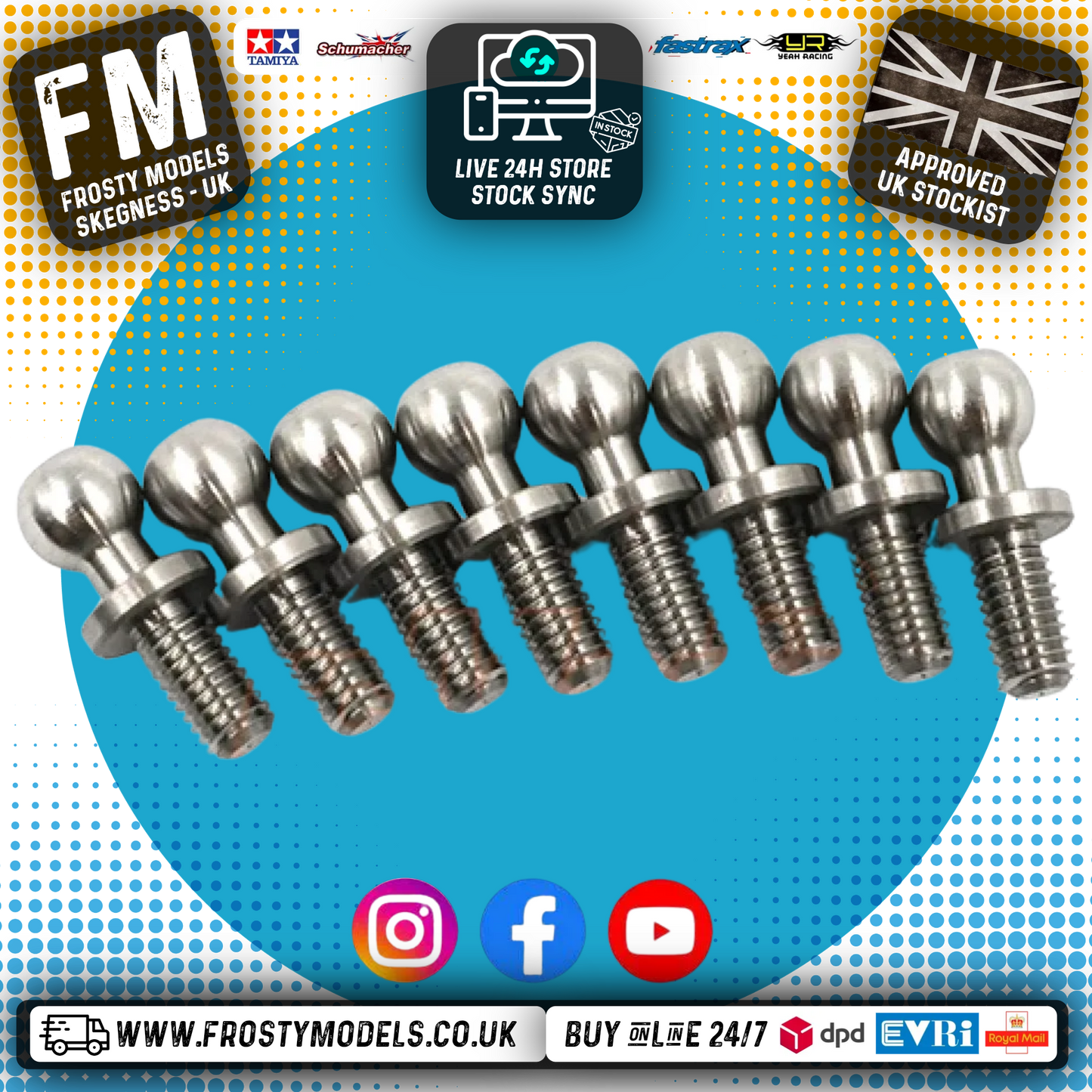 Yeah Racing - High Precision 64 Titanium Ball Stud 4.8mm x 6mm 8pcs -