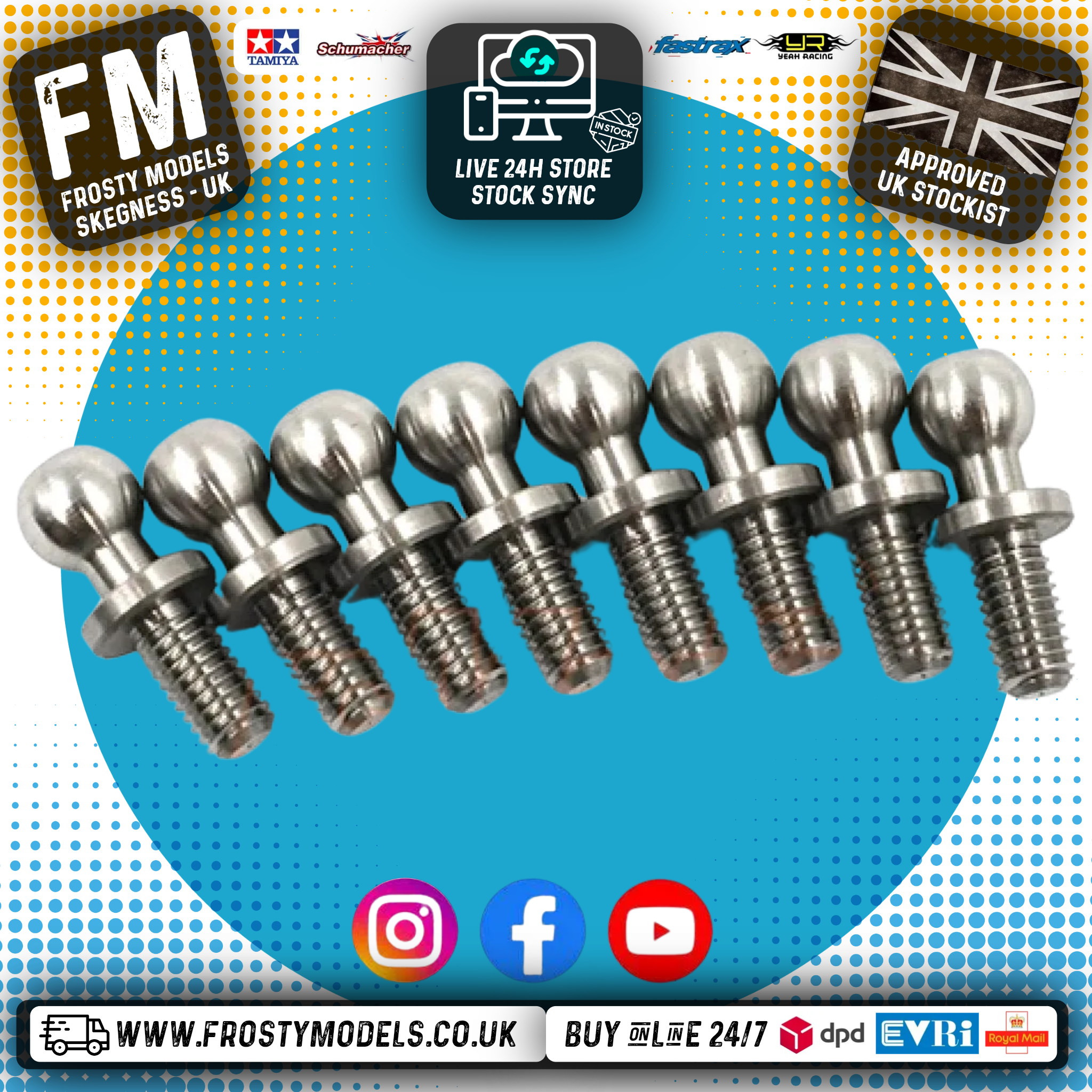 Yeah Racing - High Precision 64 Titanium Ball Stud 4.8mm x 6mm 8pcs -