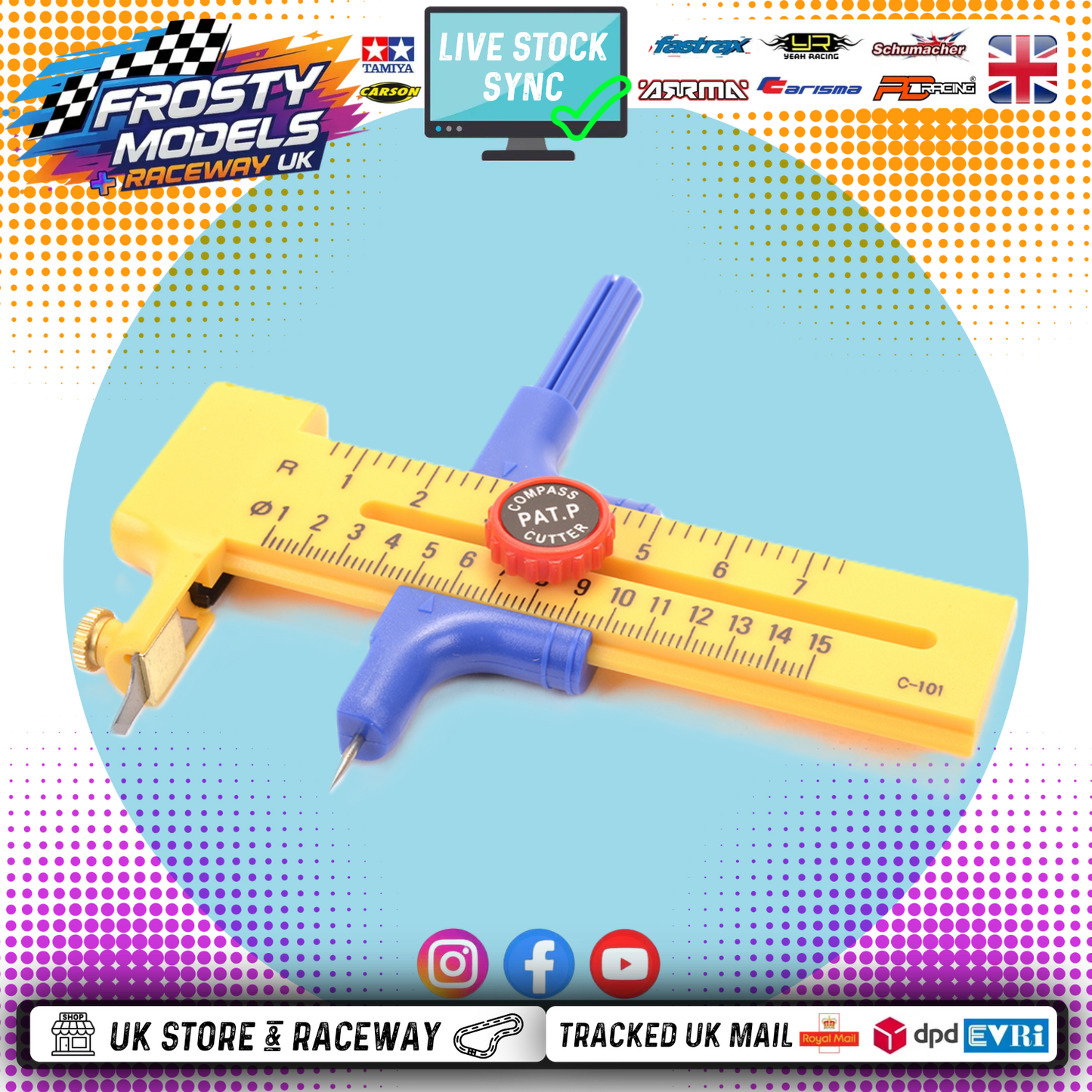 RC CAR BODY SHELL COMPASS ADJUSTABLE (CIRCLE) WHEELARCH CUTTER TOOL - CR545