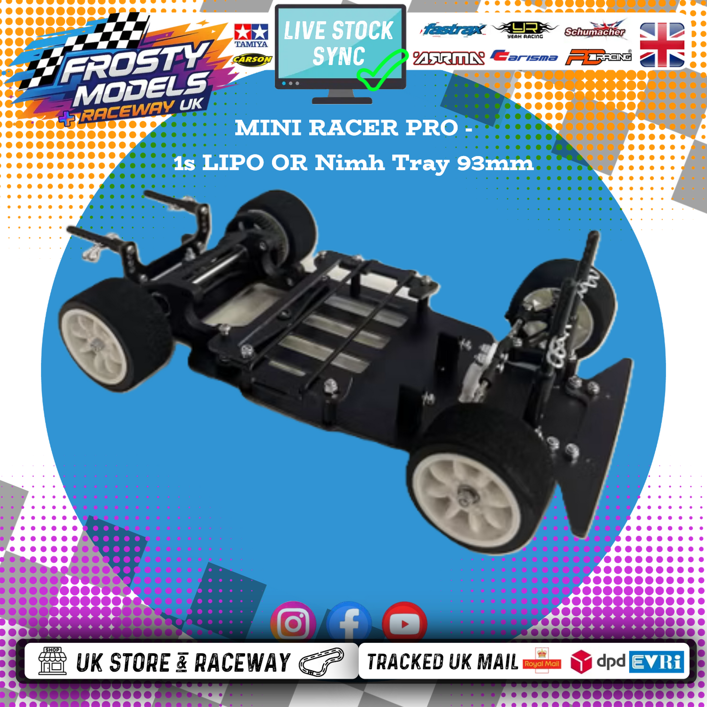 KAMTEC - GT12 1/12 Mini Racer PRO (3D Motor Pod BRUSHED/BRUSHLESS - 93mm 1S Lipo / 4cell Nimh Tray) - RC Circuit Rolling Chassis Kit (Assembled) With Mini Body, Wheels & Tyres