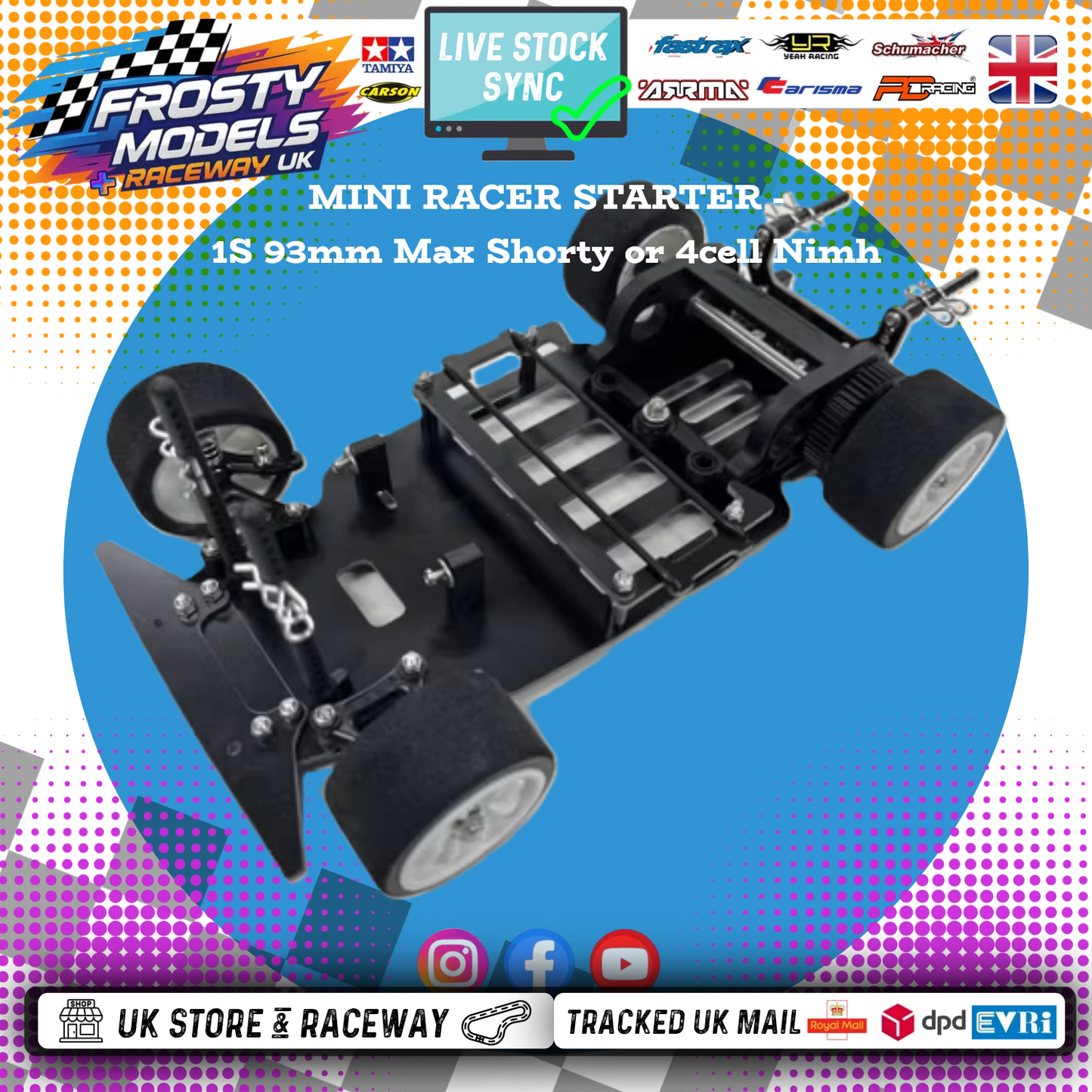 KAMTEC - GT12 1/12 Mini Racer Starter (Standard Pod BRUSHED/BRUSHLESS - 93mm 1S Lipo / 4cell Nimh Tray) - RC Circuit Rolling Chassis Kit (Assembled) With Mini Body, Wheels & Tyres