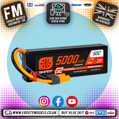 Spectrum - 5000mAh 2S 7.4V SMART G2 50C Hardcase (IC5 PLUG) - O-SPMX52S50H5