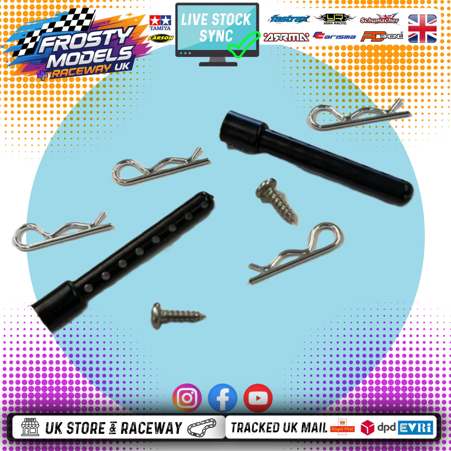 KAMTEC - GT12 Mini Racer = Rear Body Posts and R Clips for 1300 Stock Cars & Mini Racer