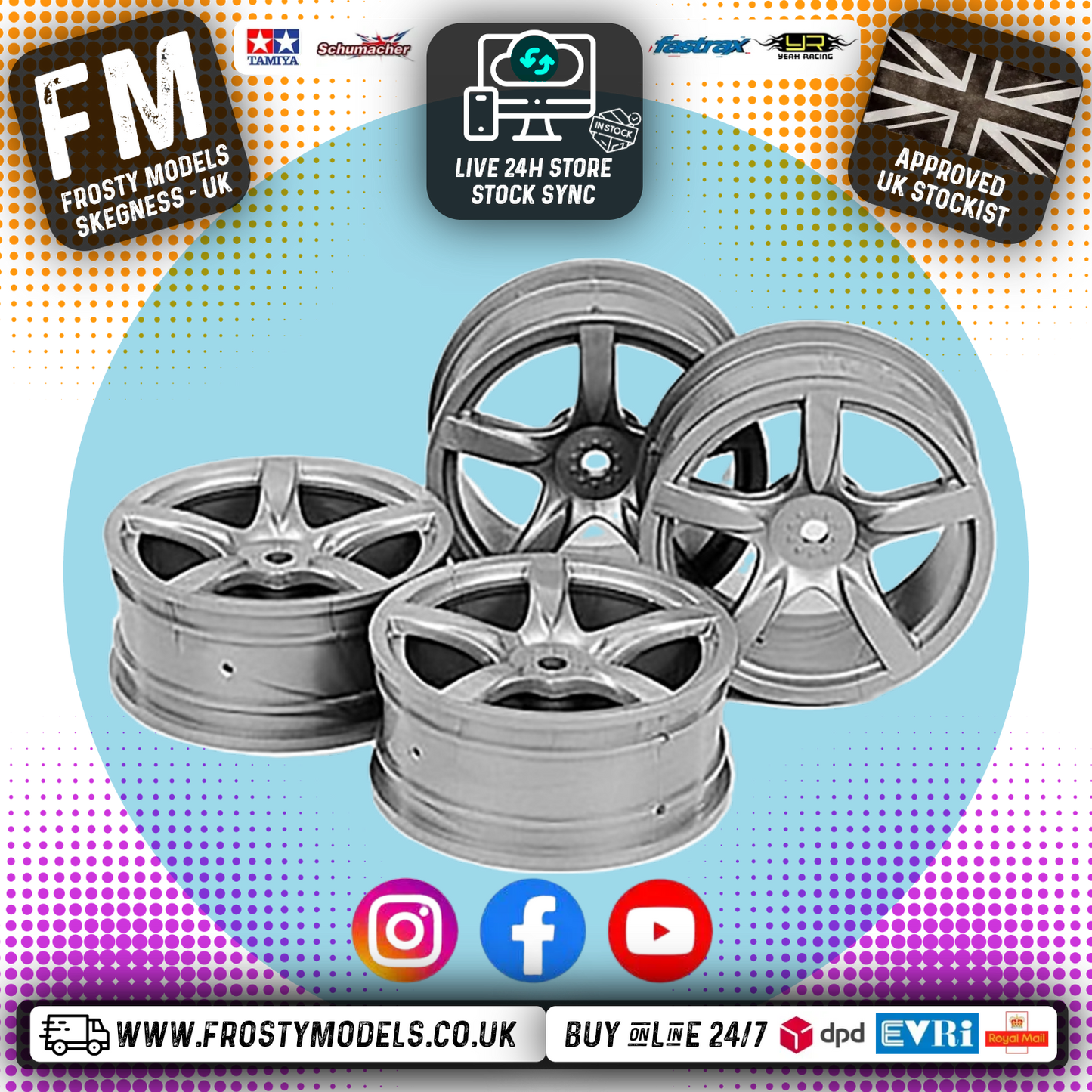 Tamiya 51072 - Carrera Wheels 24mm wide (4 pcs) 1/10 Touring Car Size (12mm hex)