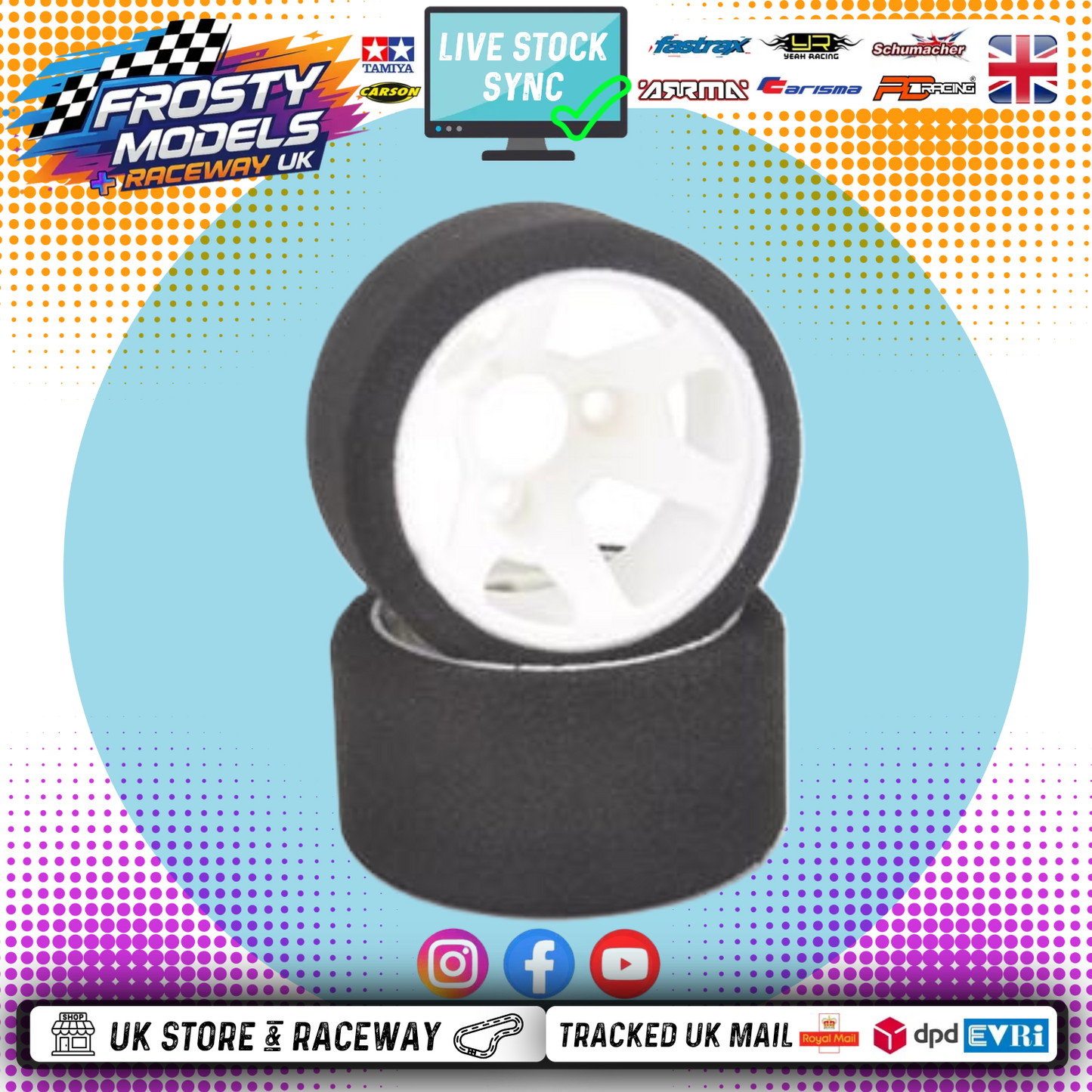 CONTACT RC - 1/12 GT12 Atom Rear 35Sh Q Foam Tyres 48mm - JG35RQ (1pair) 3 Nut Wheel & Tyre Set Pre-Glued