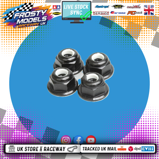 Schumacher - M4 1/10 WHEEL NUTS (7mm Socket) - BLACK FLANGED LOCKNUTS (4PC) U2812