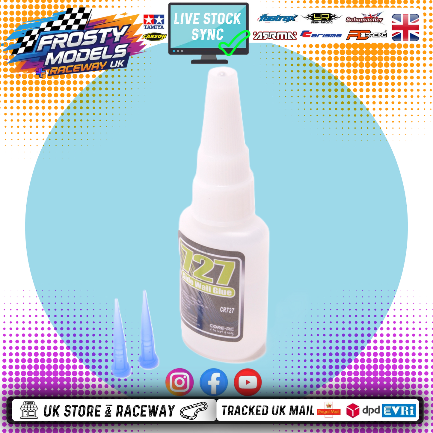 CORE RC - 727 MEDIUM SIDE WALL TYRE/TIRE GLUE + 2 NOZZLES - CR727 (SLOW DRYING)