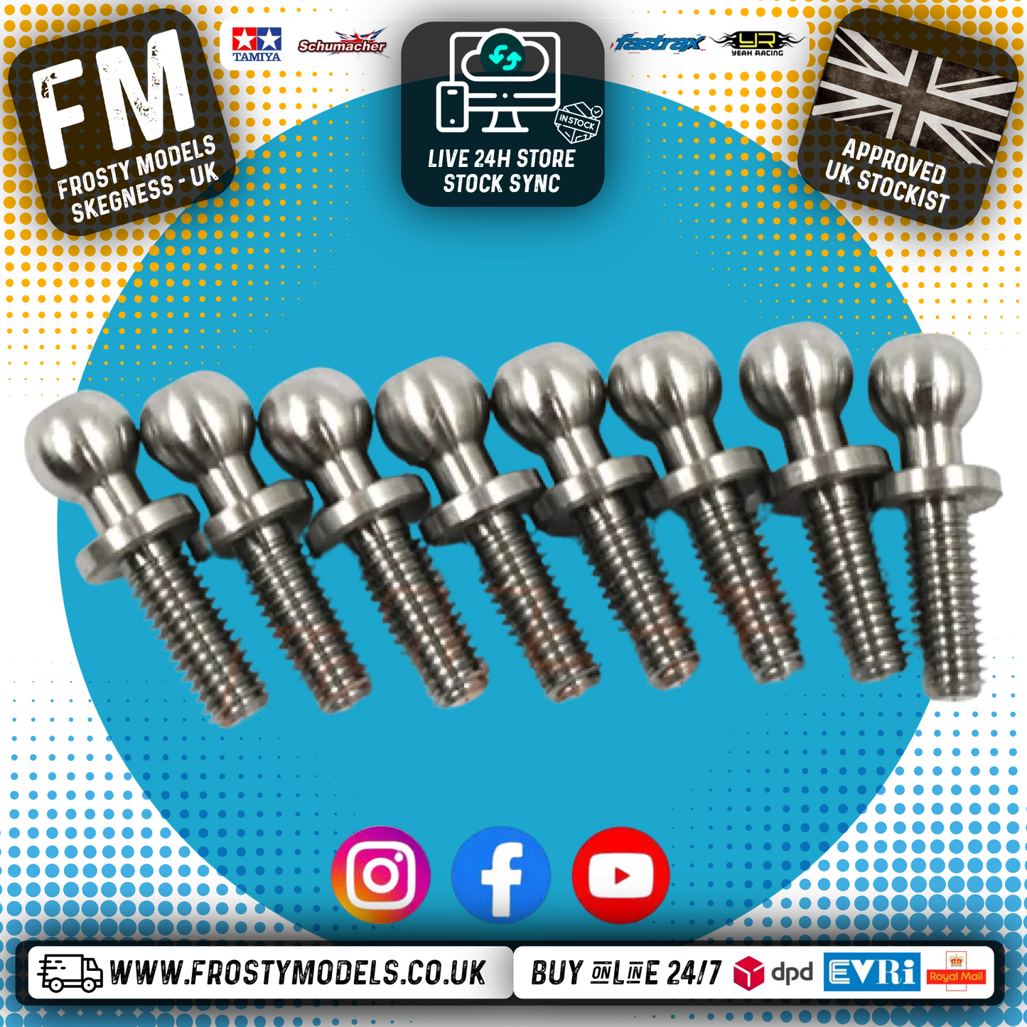 Yeah Racing - High Precision 64 Titanium Ball Stud 4.8mm x 8mm 8pcs - YA-0609