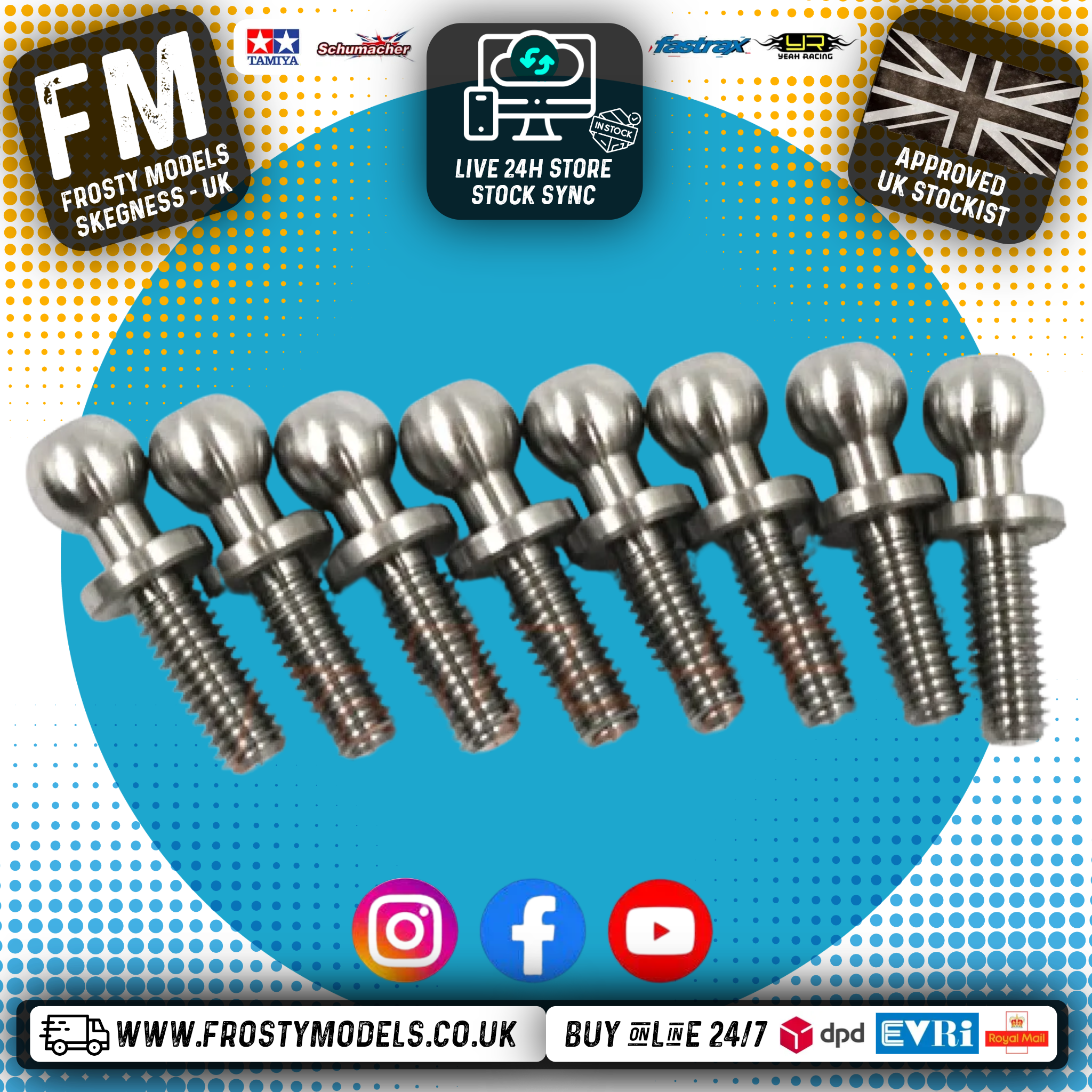 Yeah Racing - High Precision 64 Titanium Ball Stud 4.8mm x 8mm 8pcs - YA-0609